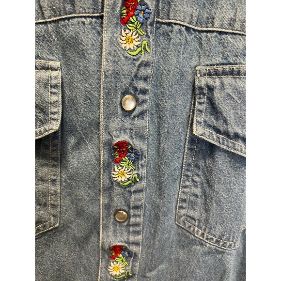 Vintage Ronweil Swiss Style Denim Shirt W/ Floral Embroidery & snap buttons Size - Picture 6 of 6